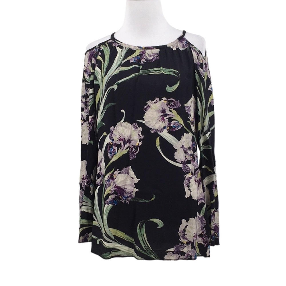 3/$20 Club Monaco Blue Green Nightshade‎ Prune Floral Cold Shoulder Top XS